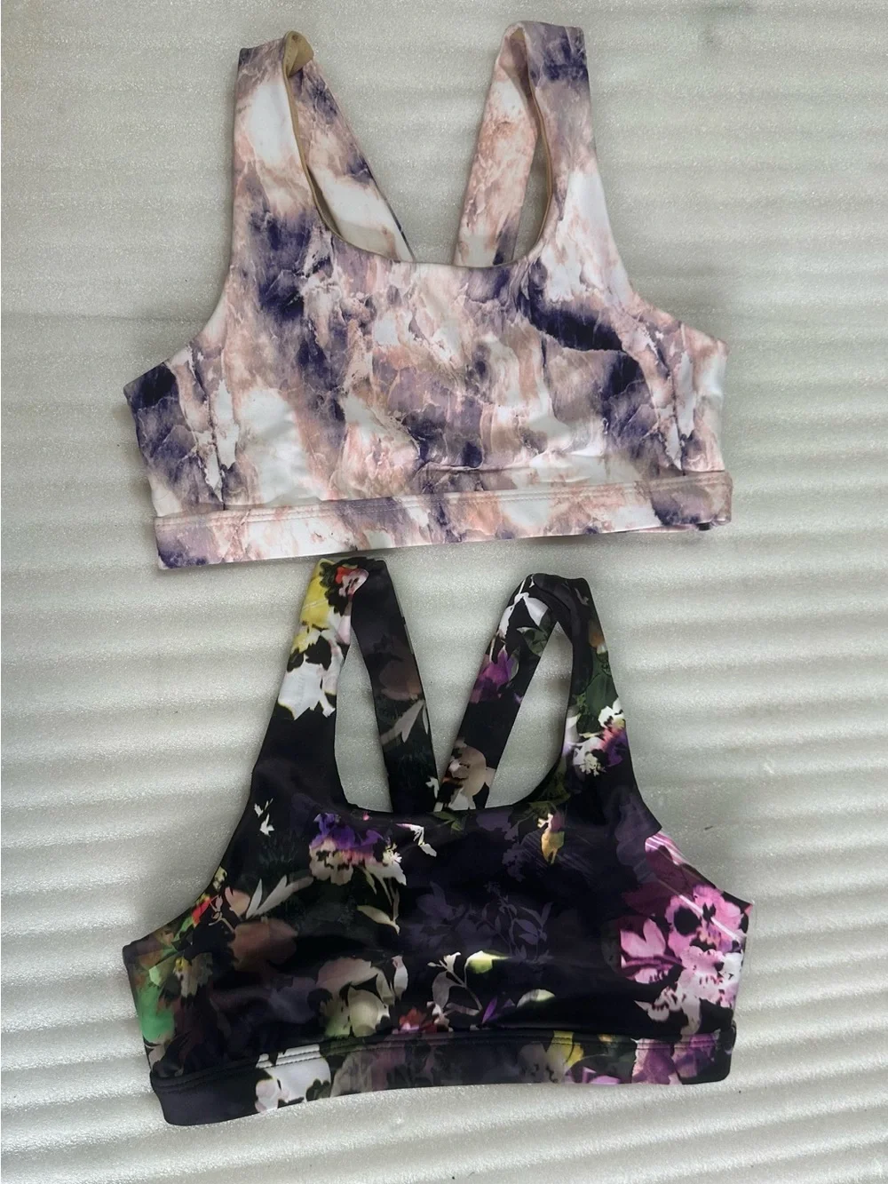 Old Navy Girls 2-Pack Floral & Marble Print Sports Bras - Purple, Pink, Black